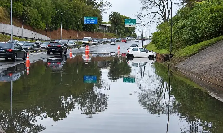 Chuva alaga Anel Viário e provoca trânsito em São José dos Campos