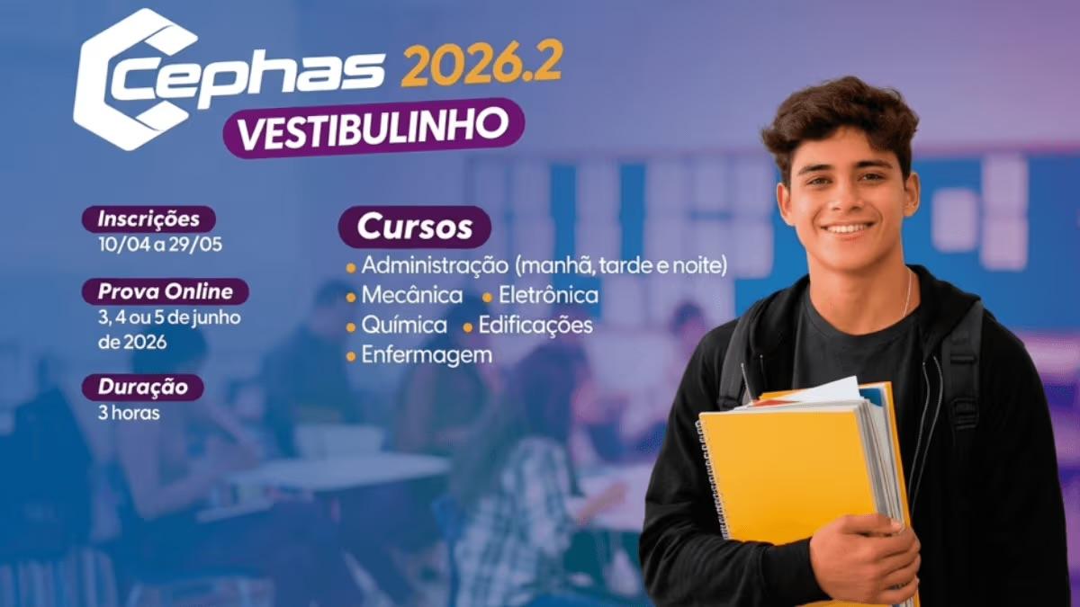 Vestibulinho CEPHAS terá prova online em 2026; inscrições até 29 de maio