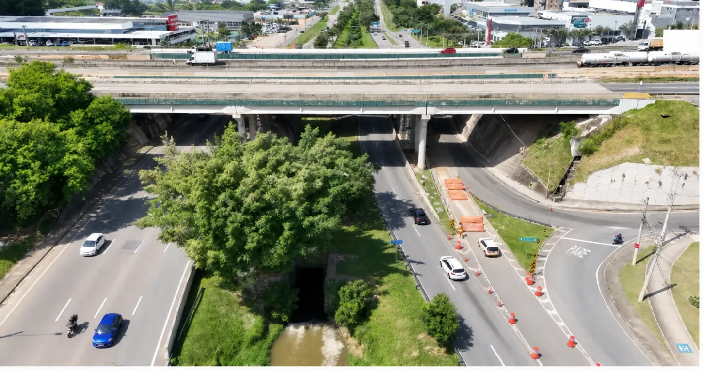 Içamento de vigas interdita avenidas Benedito Matarazzo e Mário Covas em São José dos Campos