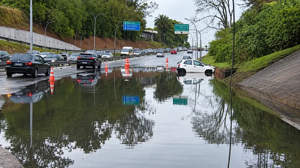 Chuva alaga Anel Viário e provoca trânsito em São José dos Campos